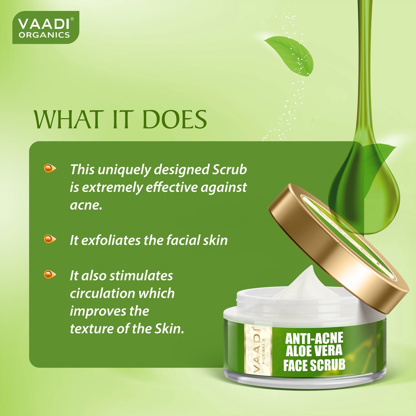 Anti Acne Organic Aloe Vera Scrub - Removes Skin Impurities - Keeps Skin Soft (50 gms/ 2 oz)