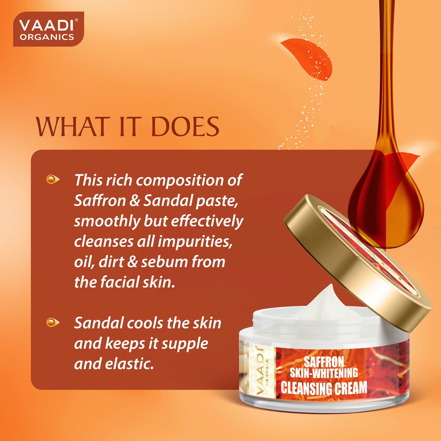 Skin Brightening Saffron Cleansing Cream with Basil Oil & Shea Butter - Improves Complexion - Reduces Puffiness, Marks & Spots ( 50 gms/2 oz)