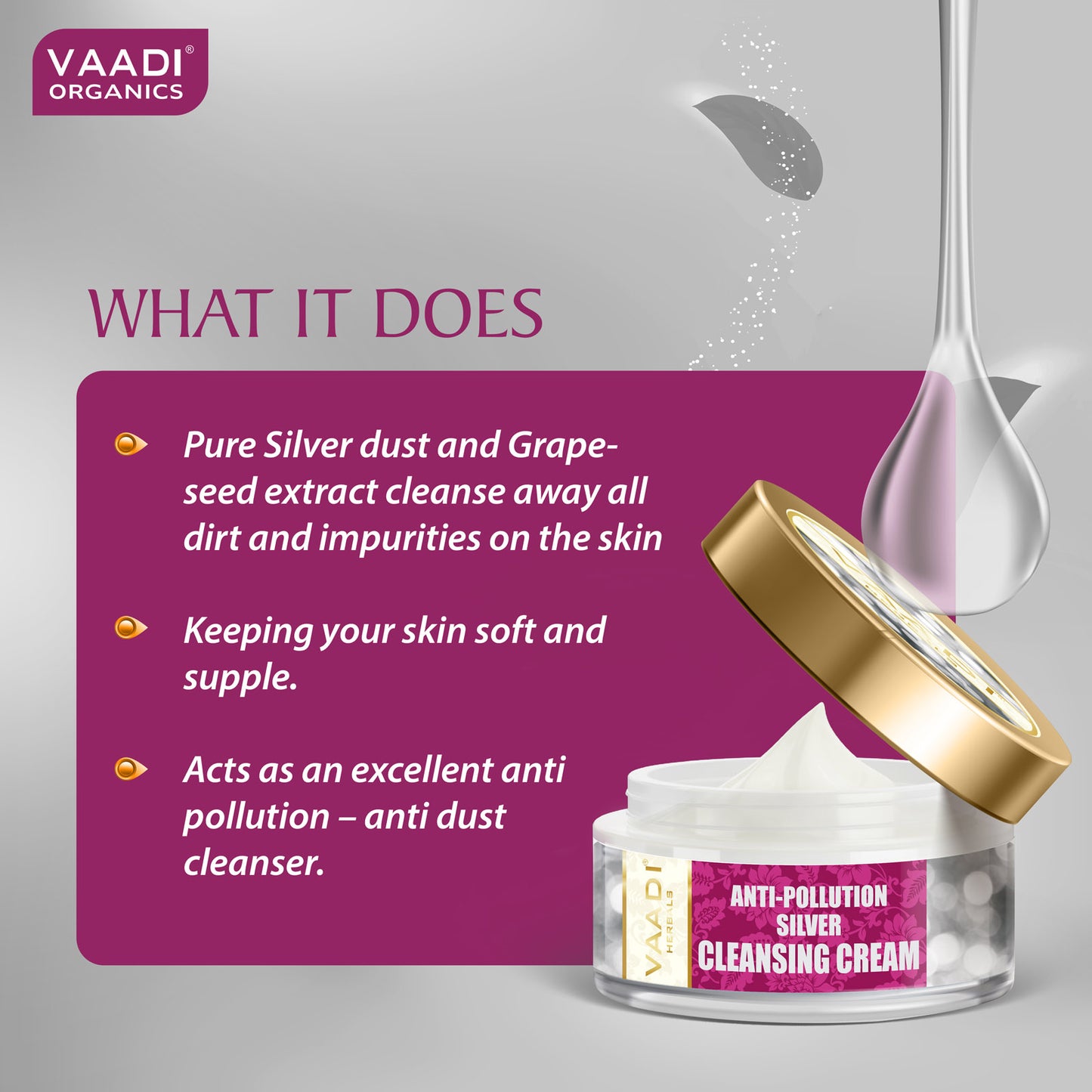 Silver Cleansing Cream with Pure Silver Dust & Sandalwood Oil - Deep Cleanses Skin - Keeps Skin Soft (50 gms/ 2oz)