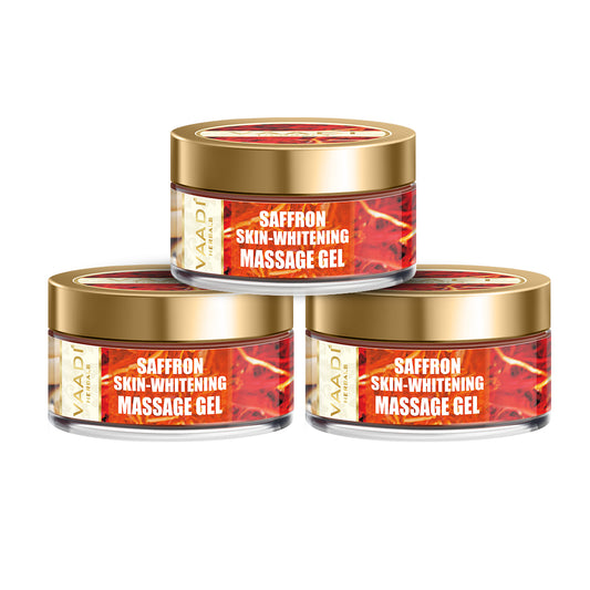 Pack of 3 Skin Brightening Saffron Massage Gel with Basil Oil & Shea Butter - Improves Complexion - Reduces Puffiness (3 x 50 gms/2 oz)