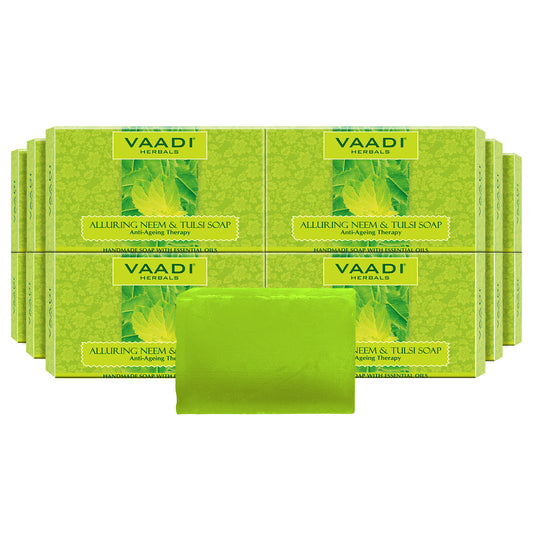 Alluring Neem Tulsi Soap with Aloe Vera, Vitamin E & Tea Tree Oil - Prevents Ageing - Protects Skin (12 x 75 gms / 2.7 oz)