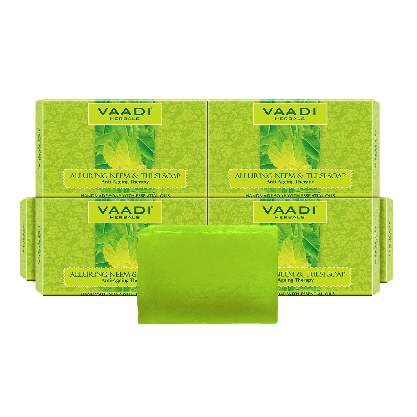 Organic Alluring Neem Tulsi Soap with Aloe Vera, Vitamin E & Tea Tree Oi - Prevents Ageing - Protects Skin (6 x 75 gms / 2.7 oz)