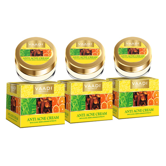 Anti Acne Cream with Clove Oil & Neem Extract - Anti Bacterial Therapy - Controls Excess Oil - Prevents Acne (3 x 30 gms / 1.1 oz)