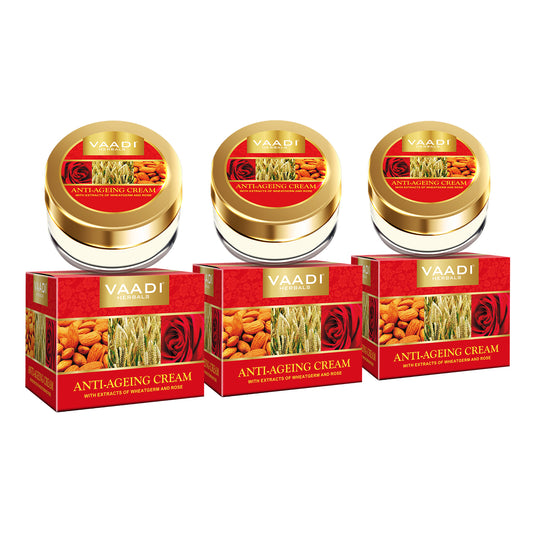 Anti Ageing Cream with Almond, Wheatgerm - Boosts Collagen & Delays Wrinkles - Keeps Skin Soft & Youthful (3 x 30 gms / 1.1 oz)