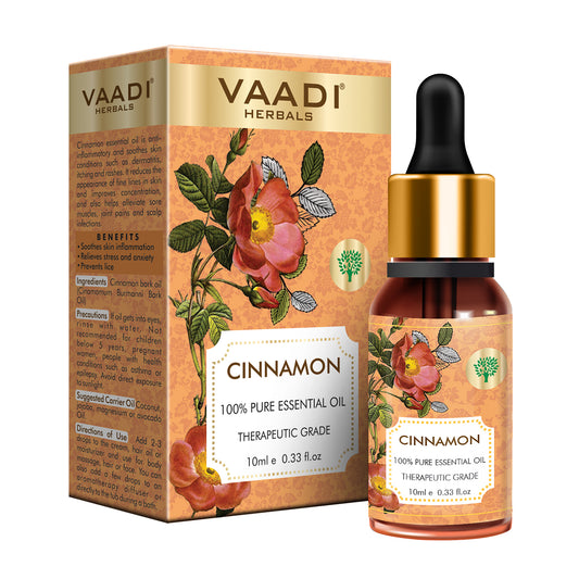 Organic Cinnamon Essential Oil - Soothes Skin Inflammation, Relieves Stress & Anxiety & Improves Concentration - (10 ml/ 0.33 oz)