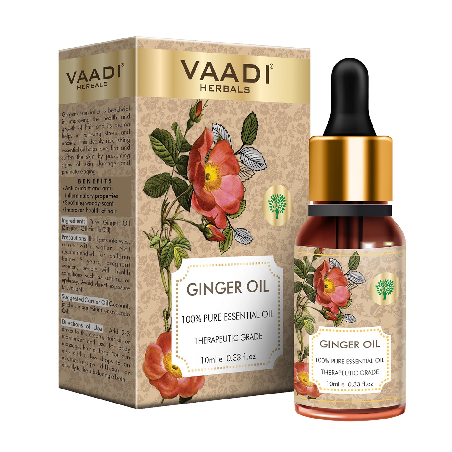 Ginger Essential Oil - Tones Skin, Prevents Hairfall, Soothing Woody Aroma - 100% Pure Therapeutic Grade (10 ml/ 0.33 oz)