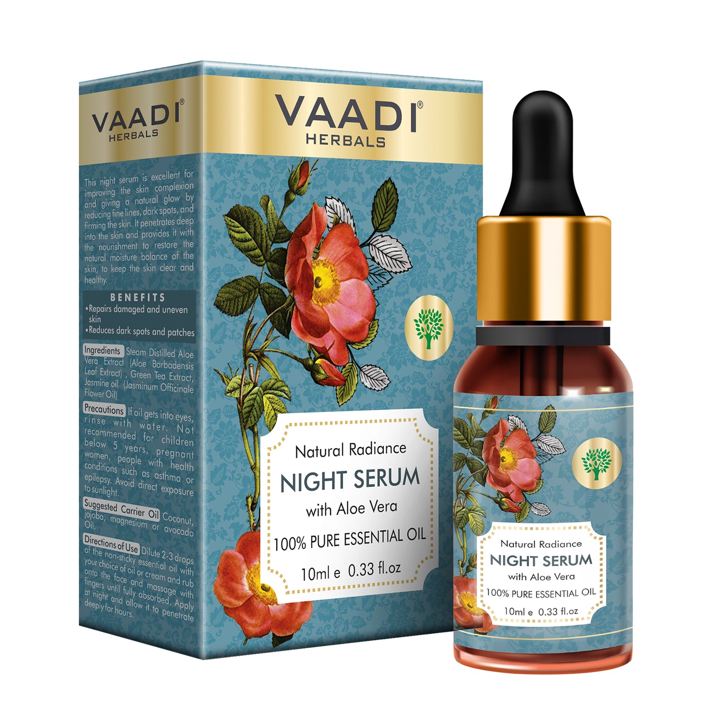 Organic Natural Radiance Night Serum with Aloe Vera - Reduces Dark Spots & patches, Repairs Damaged & Uneven Skin (10 ml/ 0.33 oz)