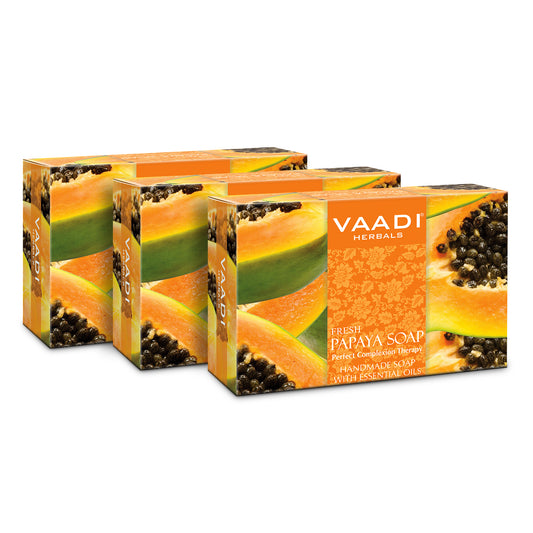 Fresh Papaya Soap - Clears Impurities off Skin - Lightens Skin Tone - Gives a Natural Glow (3 x 75 gms / 2.7 oz)