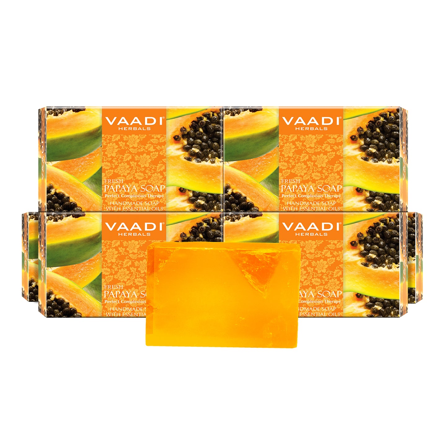 Fresh Papaya Soap - Clears Impurities off Skin - Lightens Skin Tone - Gives a Natural Glow (6 x 75 gms / 2.7 oz)