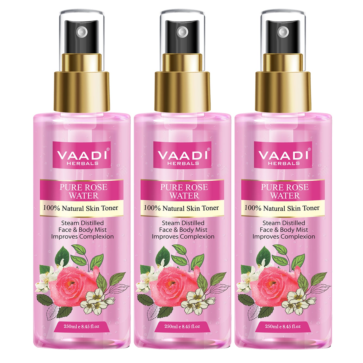 Rose Water - 100% Natural & Pure (3 x 250 ml / 8.5 fl oz)