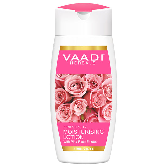 Rich Velvety Moisturising Lotion with Pink Rose Extract - Retains Moisture in Skin - Makes Skin Velvety Soft (110 ml / 4 fl oz)