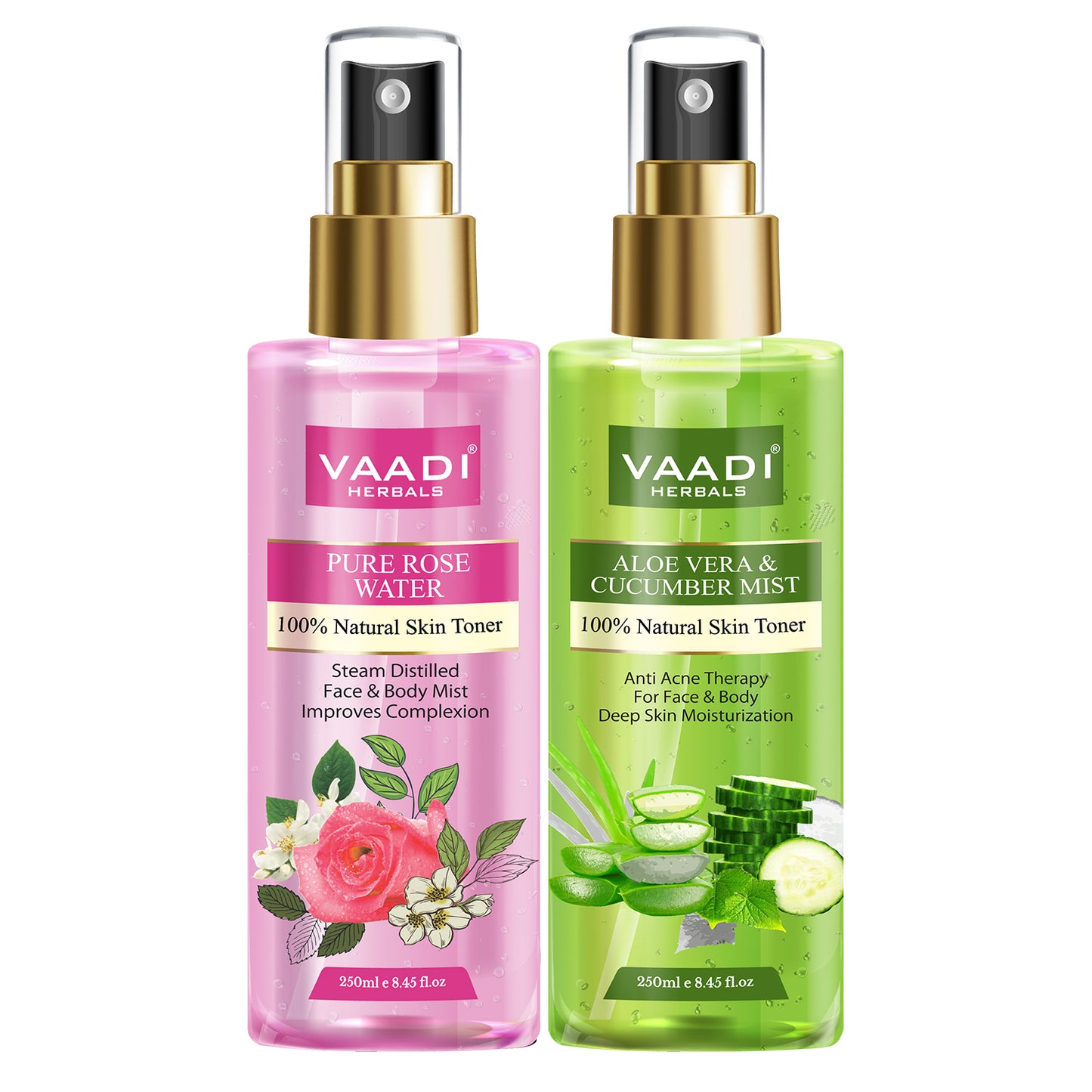 Pack of 2 - Rose Water & Aloe Vera Cucumber Mist - 100% Natural & Pure (2 X 250 ml / 8.5 fl oz)