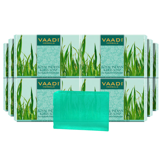 Royal India Khus (Vetiver) Soap with Olive & Soyabean Oil - Rejuvenates Skin - Boosts Cellular Renewal (12 x 75 gms / 2.7 oz)