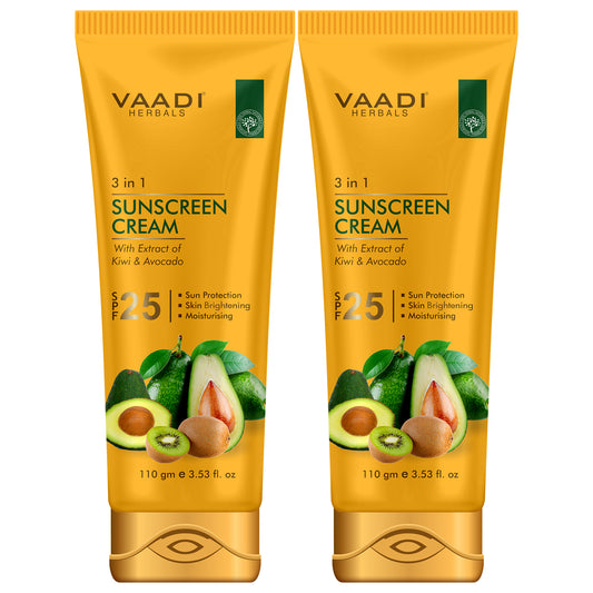 Sunscreen Cream SPF 25 with Kiwi & Avocado Extract - Protects & Nourishes Skin - Enhances Complexion (2 x 110 gms / 4 oz)