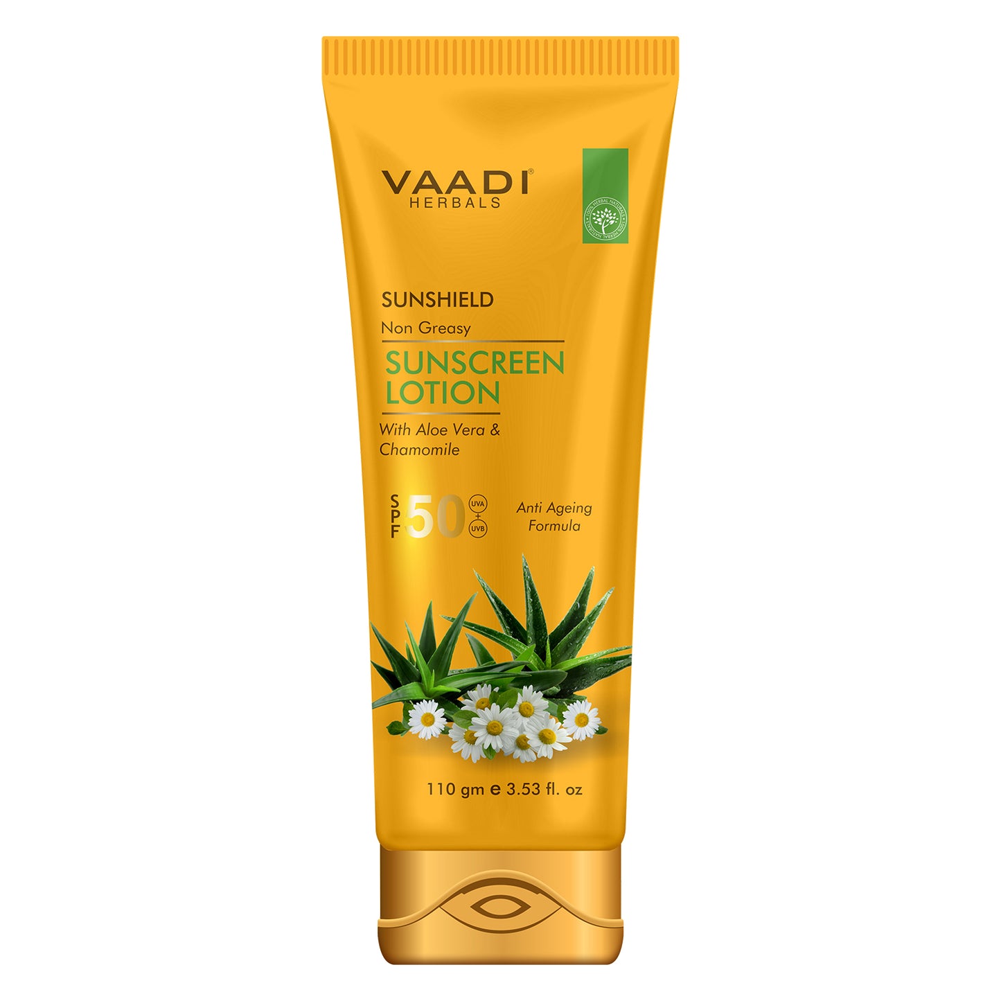 Sunscreen Lotion SPF 50 with Aloe Vera & Chamomile - Non Greasy - Long Lasting - Soothes Burnt Skin (110 ml/ 4 fl oz)