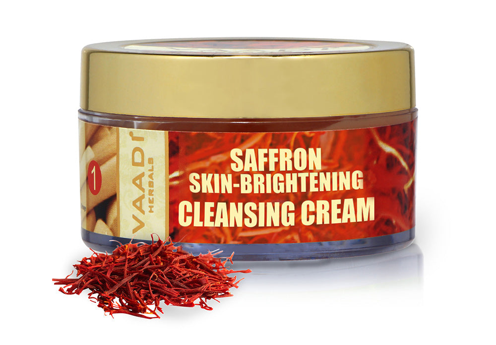 Skin Brightening Organic Saffron Cleansing Cream with Basil Oil & Shea Butter - Improves Complexion - Reduces Puffiness, Marks & Spots ( 50 gms/2 oz)