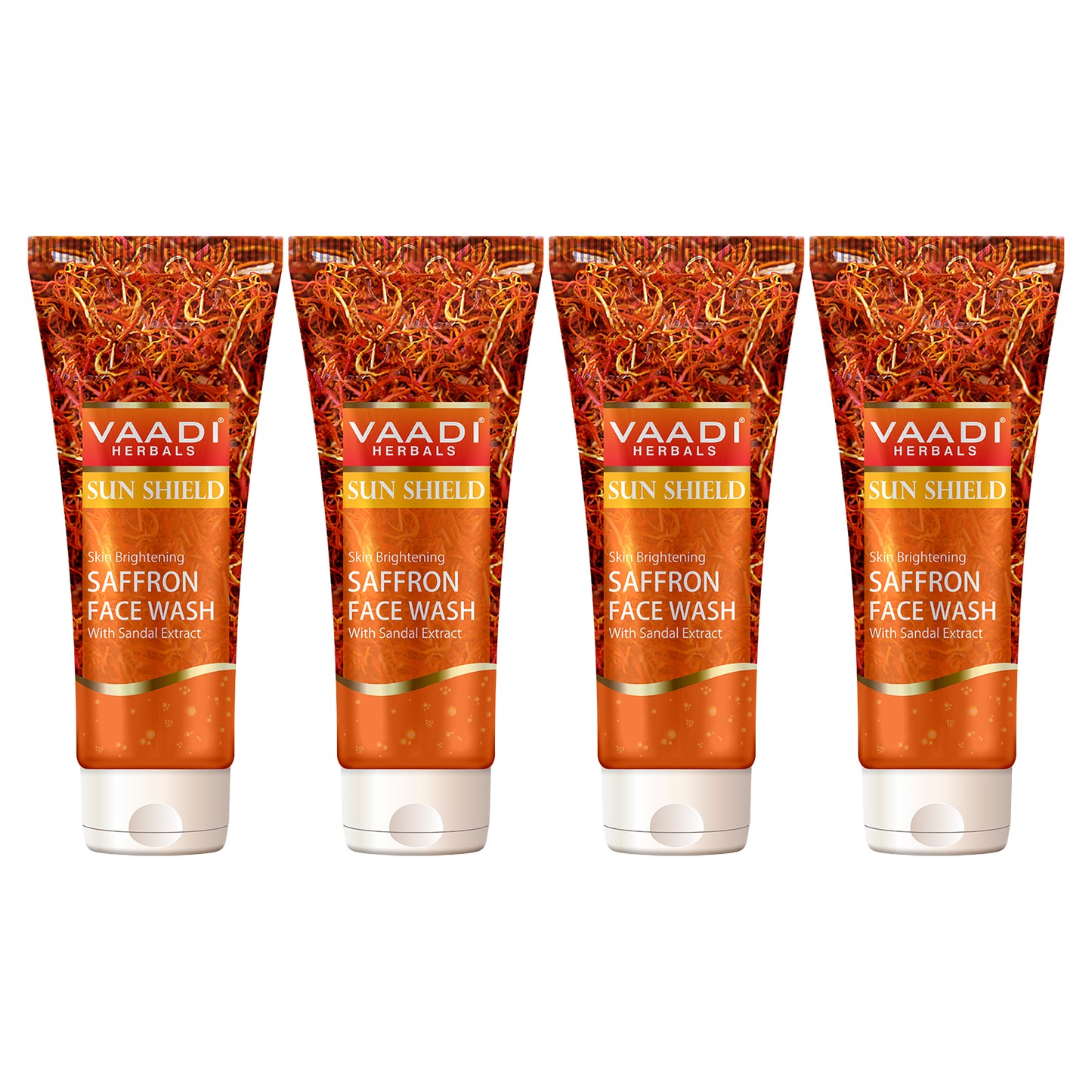 Skin Brightening Organic Saffron Face Wash with Sandalwood - Protects Skin from Sun - Lightens Pigmentation (4 x 60 ml/2.1 fl oz)