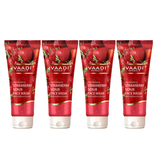 Skin Exfoliating Strawberry Scrub Face Wash with Mulberry Extract- Removes Dead Skin - Deeply Nourishes Skin ( 4 x 60ml/ 21.1 fl oz)