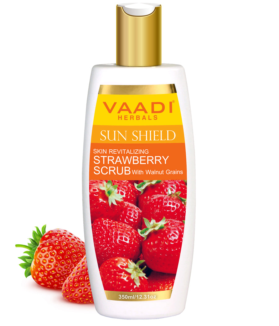 Organic Strawberry Scrub Moisturising Lotion with Walnut Grains- Lightens Skin Tone - Reduces Pigmentation - Removes Dead Cells (350 ml/ 12 fl oz)