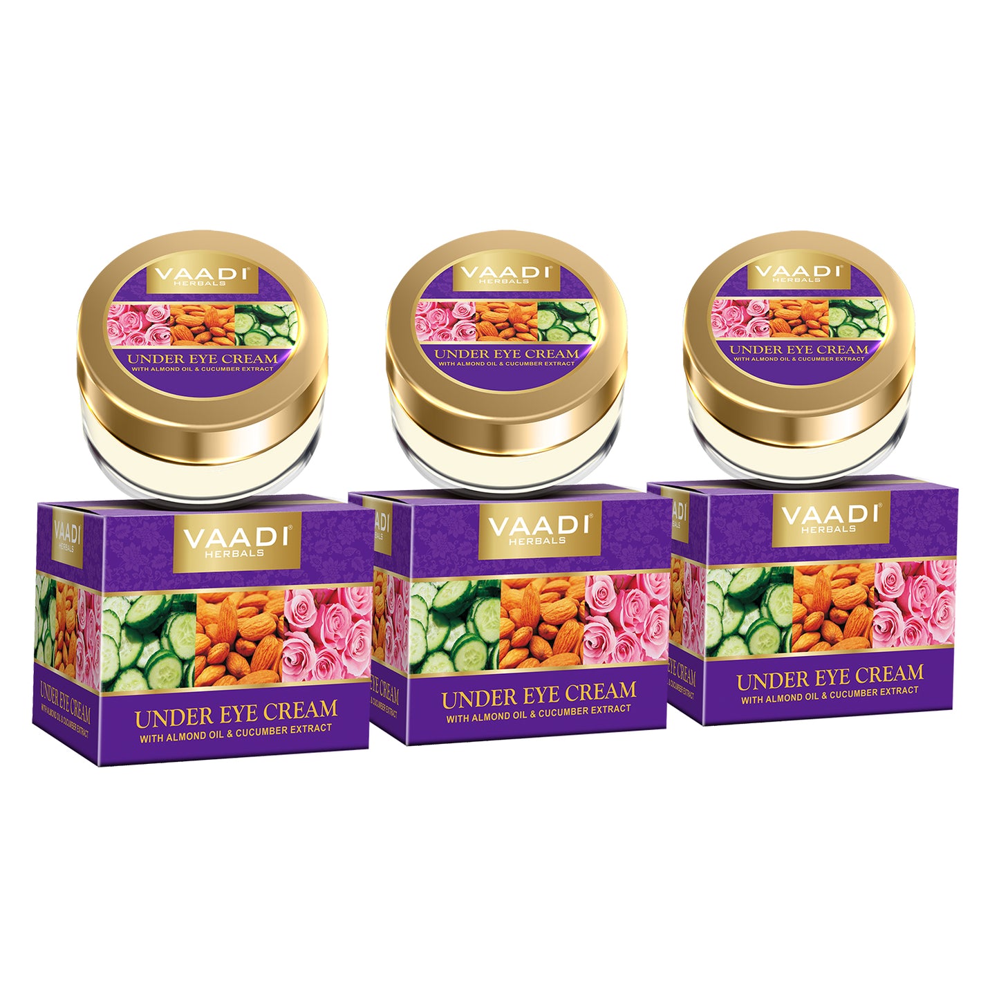 Under Eye Cream with Almond Oil & Cucumber Extract - Reduces Puffiness - Keeps Skin Youthful (3 x 30 gms /1.1 oz)