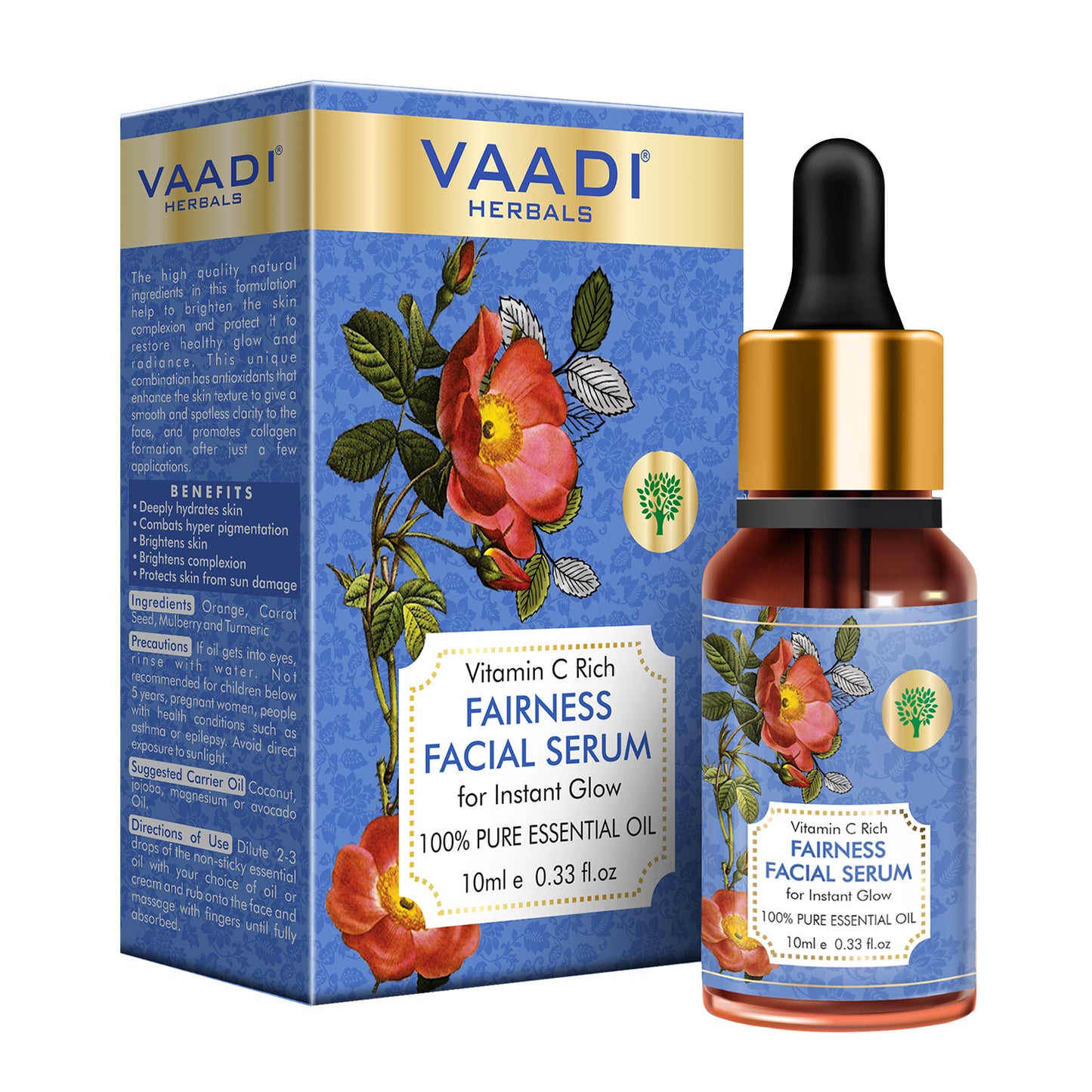 Organic Vitamin C Fairness Facial Serum - Brightens Skin, Lightens Complexion, Protects from Sun Damage (10 ml/ 0.33 oz)