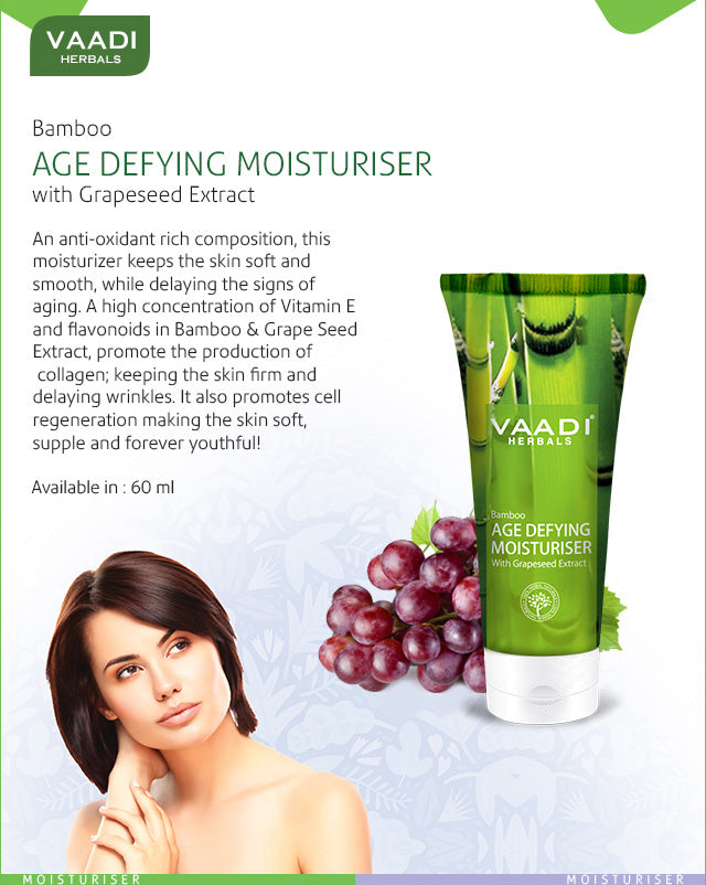 Bamboo Age Defying Moisturiser with Grapeseed Extract - Anti Oxidant Rich - Keeps Skin Firm - Delays Wrinkles (4 x 60 ml/ 2.1 fl oz)