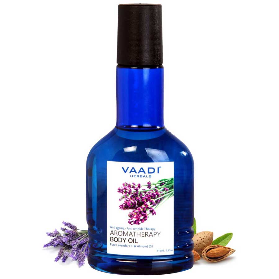 Organic Lavender Body Oil with Almond Extract - Aromatherapy - Anti Ageing - Reduces Stress & Depression (110ml /4 fl oz)