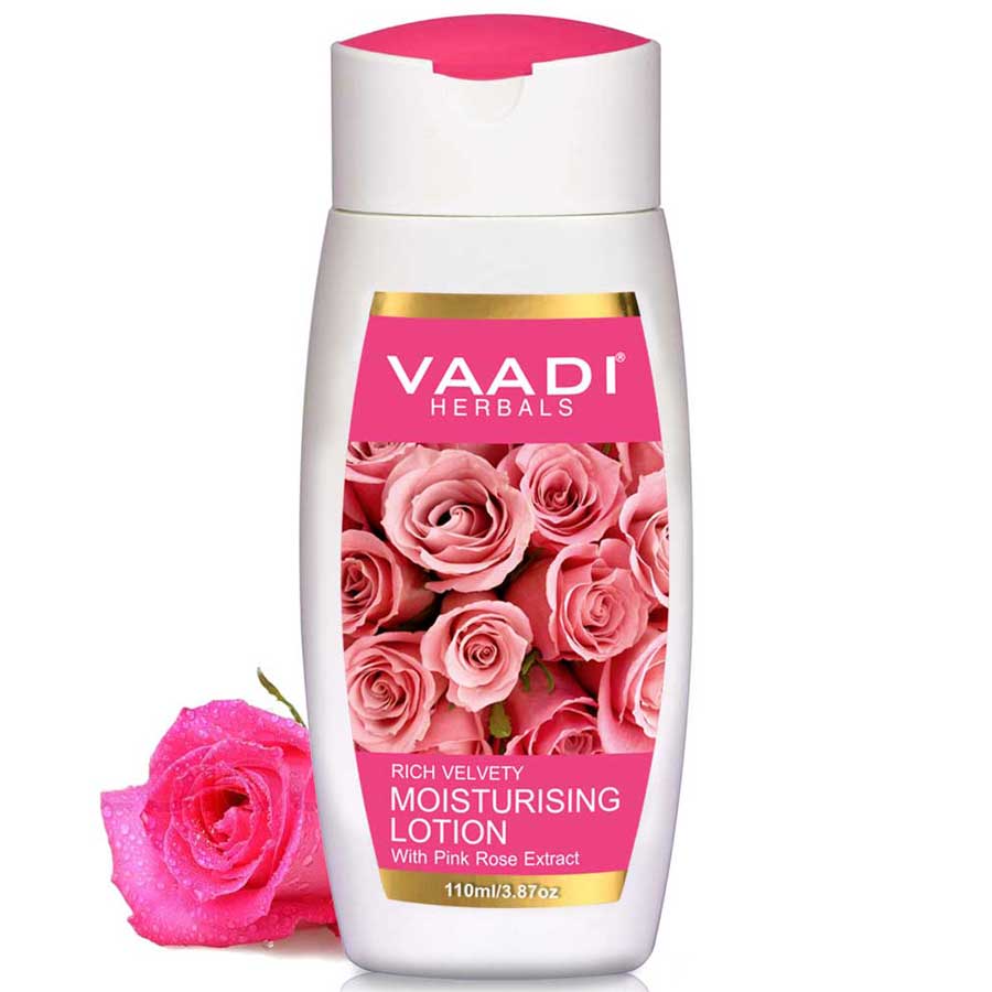 Organic Rich Velvety Moisturising Lotion with Pink Rose Extract - Retains Moisture in Skin - Makes Skin Velvety Soft (110 ml / 4 fl oz)