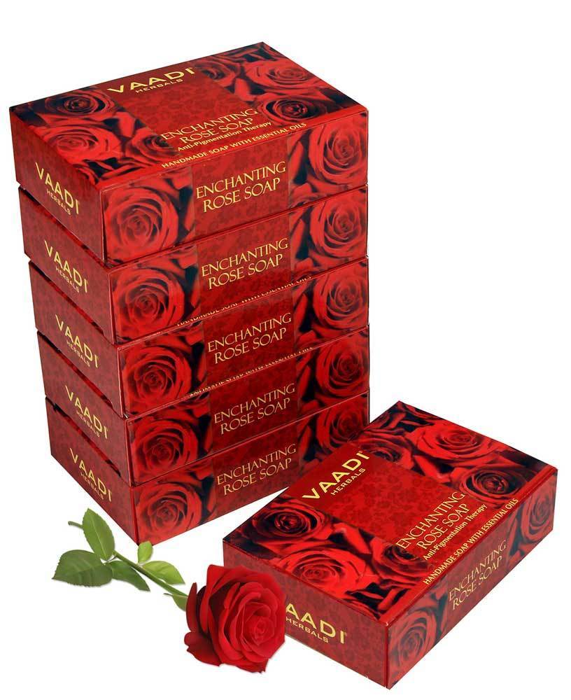 Enchanting Organic Rose Soap with Mulberry Extract - Anti Pigmentation Therapy - Reduce Dark Spots & Patches (6 x 75 gms/2.7 oz)