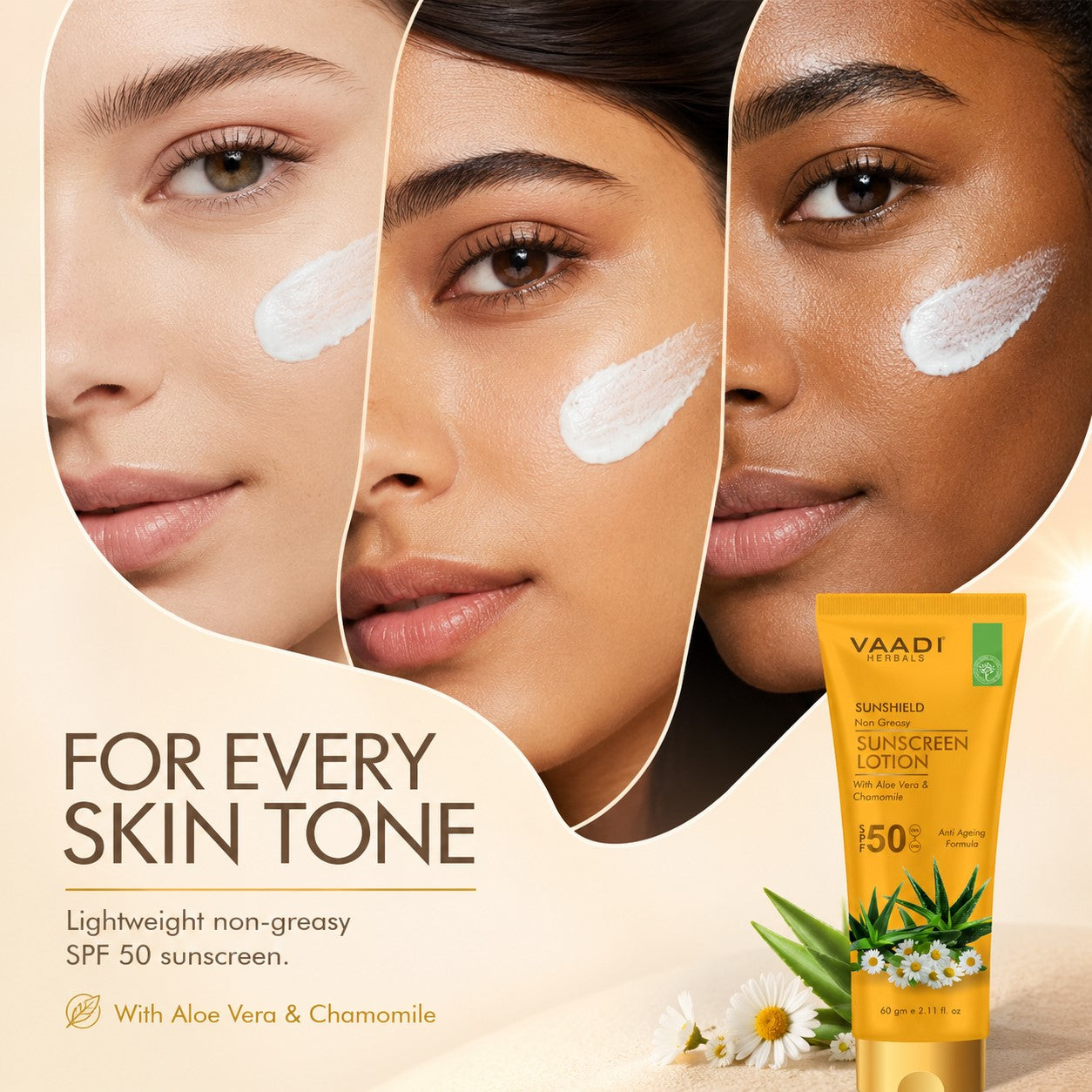 Sunscreen Lotion SPF 50 with Aloe Vera & Chamomile - Non Greasy - Long Lasting - Soothes Burnt Skin (2 x 110 ml/ 4 fl oz)