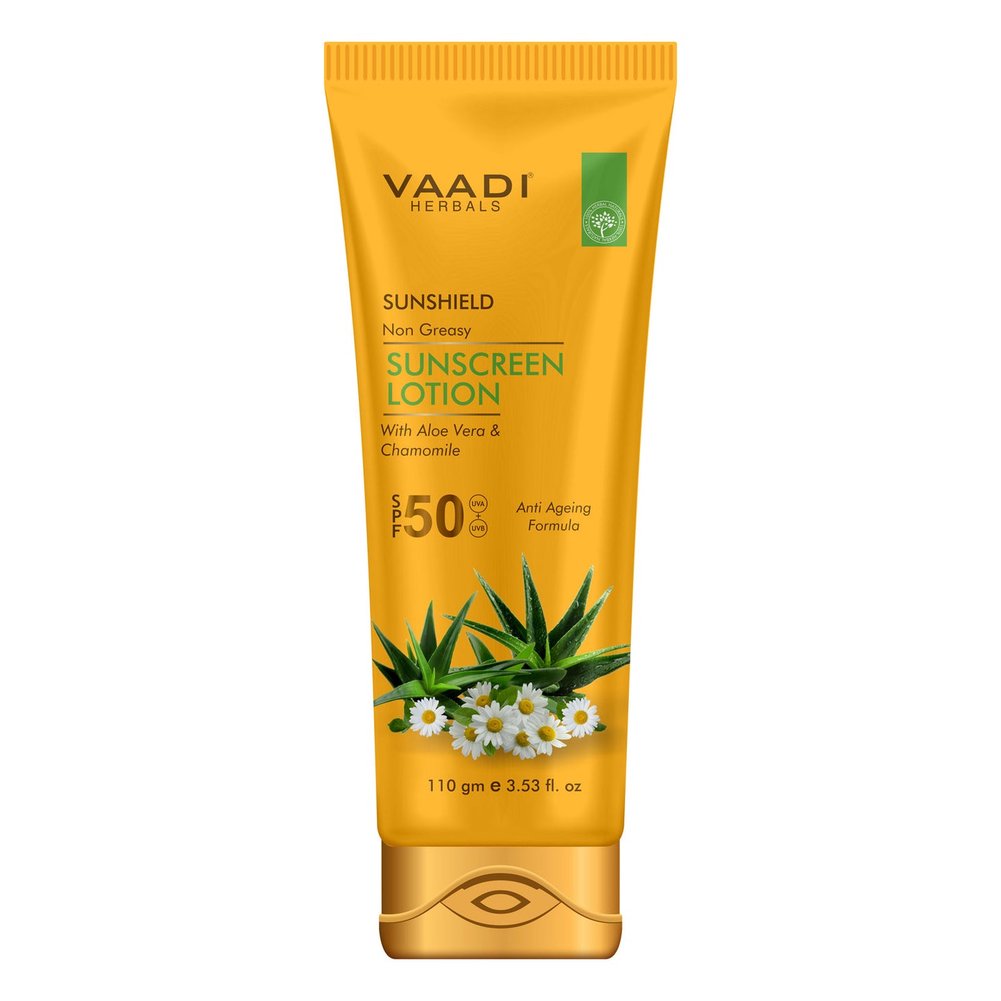 Organic Sunscreen Lotion SPF 50 with Aloe Vera & Chamomile - Non Greasy - Long Lasting - Soothes Burnt Skin (3 x 110 ml/ 4 fl oz)