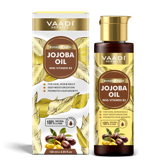 Cold Pressed Rosehip Seed Jojoba Oil with Vitamin B3-For Hair, Skin & Nails-Jojoba Oil Promotes Hair Growth-Skin Moisturisation-Anti Hair-Fall-For All Types of Skin & Hair-(120 ml / 4.05 oz)