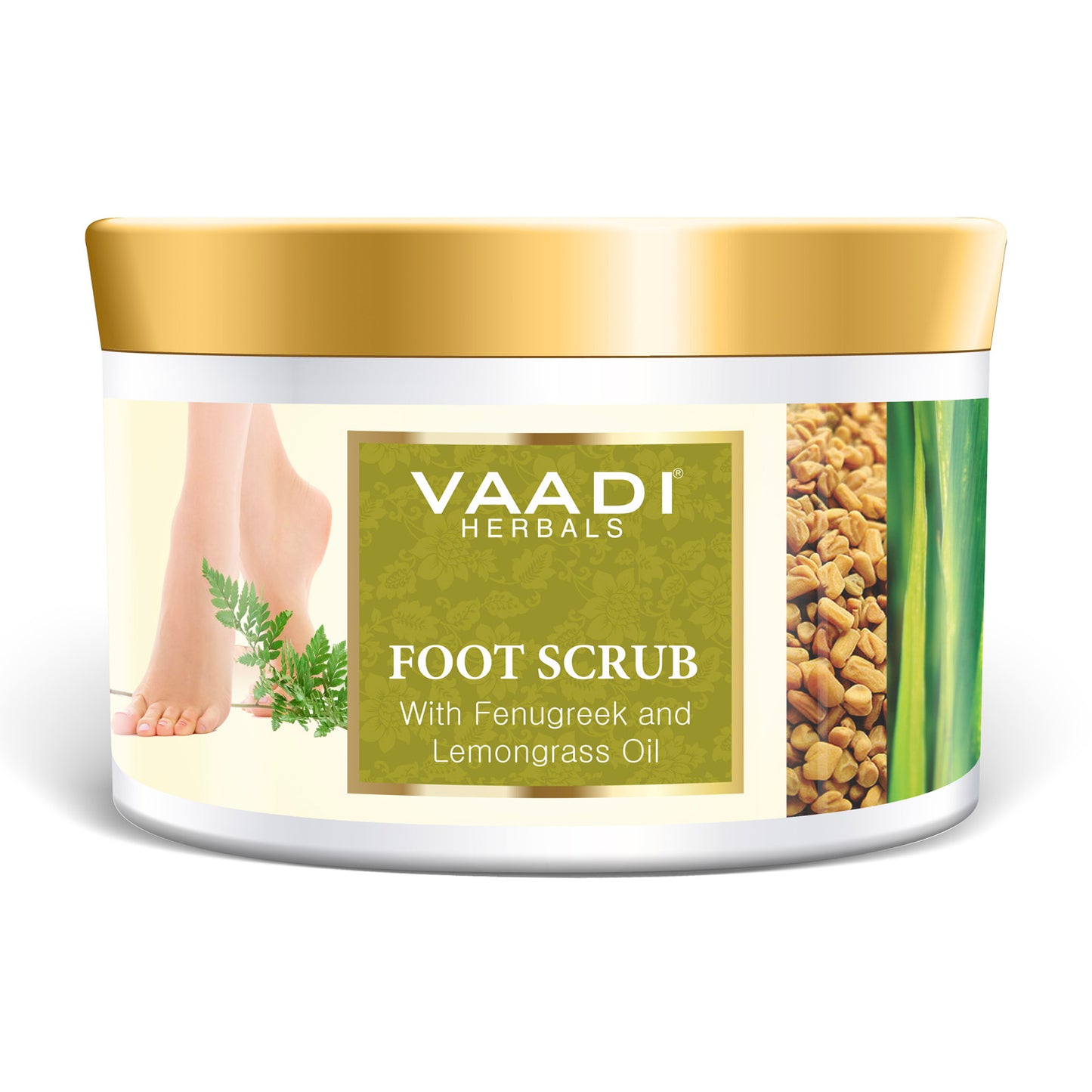Foot Scrub with Fenugreek & Lemongrass Oil - Therapeutic Exfoliates - Rejuvenates Damaged Skin - Softens Skin (500 gms / 17.7 oz)