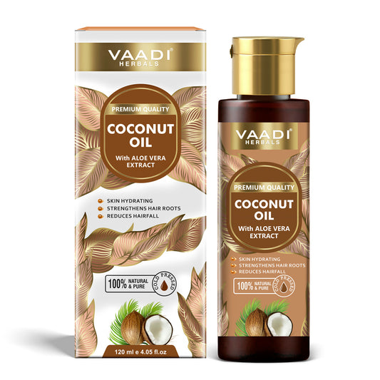 100% Pure Coconut oil with Aloe Vera- Anti-hairfall-Moisturizes Dry Skin-Promotes Hair Growth-Skin Hydrating-For All Types of Skin & Hair- (120 ml / 4.05 oz)
