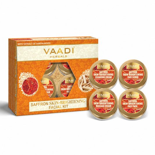 Saffron Skin Brightening Facial Kit with Sandalwood oil, Orange Peel, Lemongrass & Shea Butter - Lightens Skin Tone (110 gms/3.88 oz)