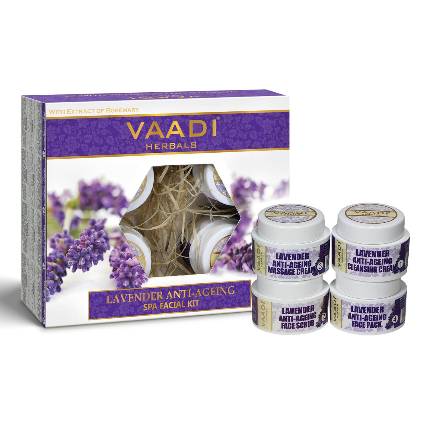 Anti Aging Organic Lavender Facial Kit with Rosemary Extract - Reduce Marks & Spots ( 70 gms/2.5 oz)