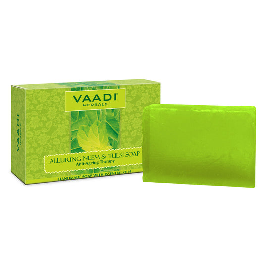 Alluring Neem Tulsi Soap with Aloe Vera, Vitamin E & Tea Tree Oil - Prevents Ageing - Protects Skin (75 gms / 2.7 oz)