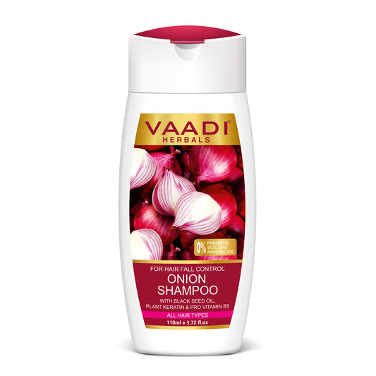 Hair-Fall Control Onion Shampoo With Black Seed Oil, Plant Keratin & Pro Vitamin B5 Suitable For All Hair Types ( 110ml / 4 fl oz)
