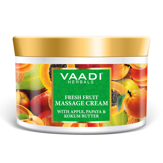 Organic Fresh Fruit Massage Cream with Apple, Papaya & Kokum Butter - Deep Nourishes - Enhances Complexion (500 gms / 17.7 oz)