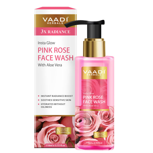 Organic Insta Glow Pink Rose Face wash with Aloe vera extract  (110 ml / 3.72 fl oz)