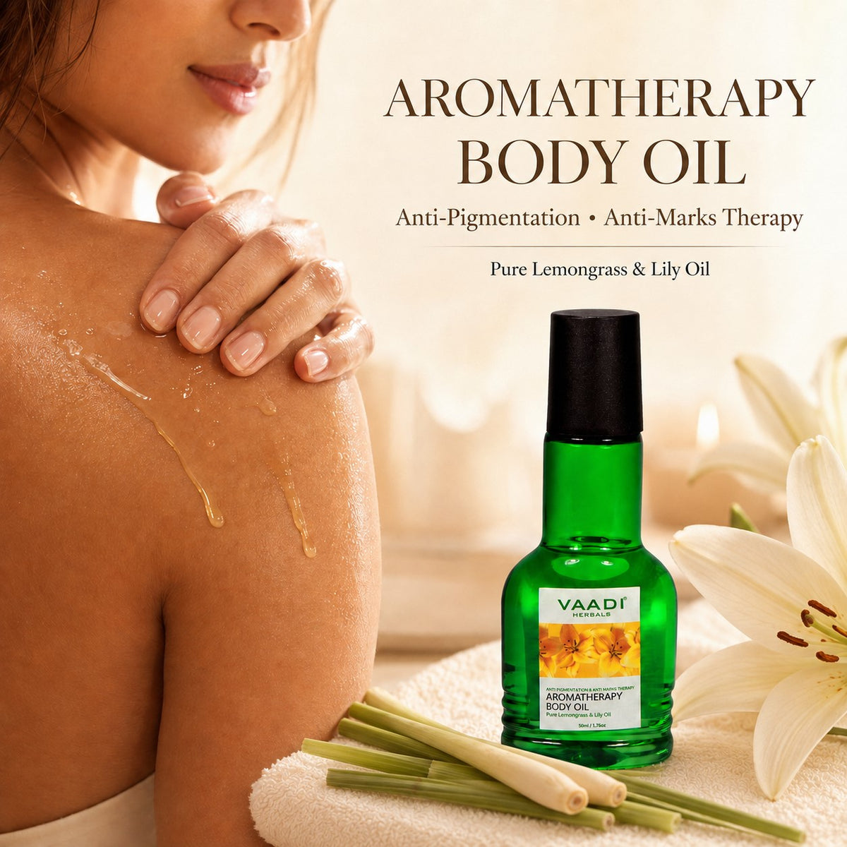 Lemongrass Oil with Lily Extract - Aromatherapy - Strengthens Bones - Relieves Headache- Heals Skin (50 ml/1.7 fl oz)