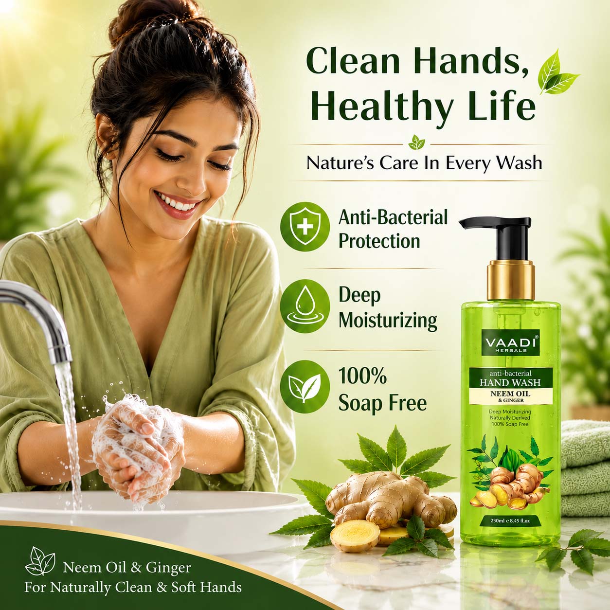 Anti-Bacterial Neem Oil & Ginger Hand Wash (250 ml / 8.5 fl oz )
