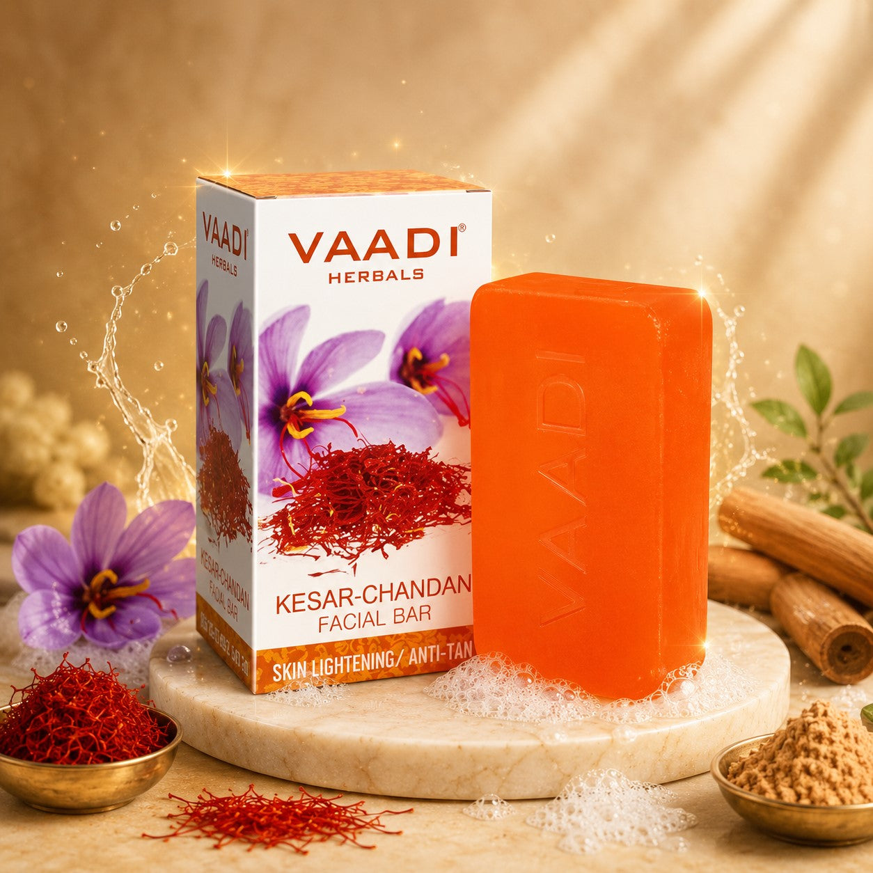 Saffron Sandal Facial Bar with Orange Peel Extract - Lightens Marks- Makes Skin Flawless (6 x 25 gms/0.9 oz)