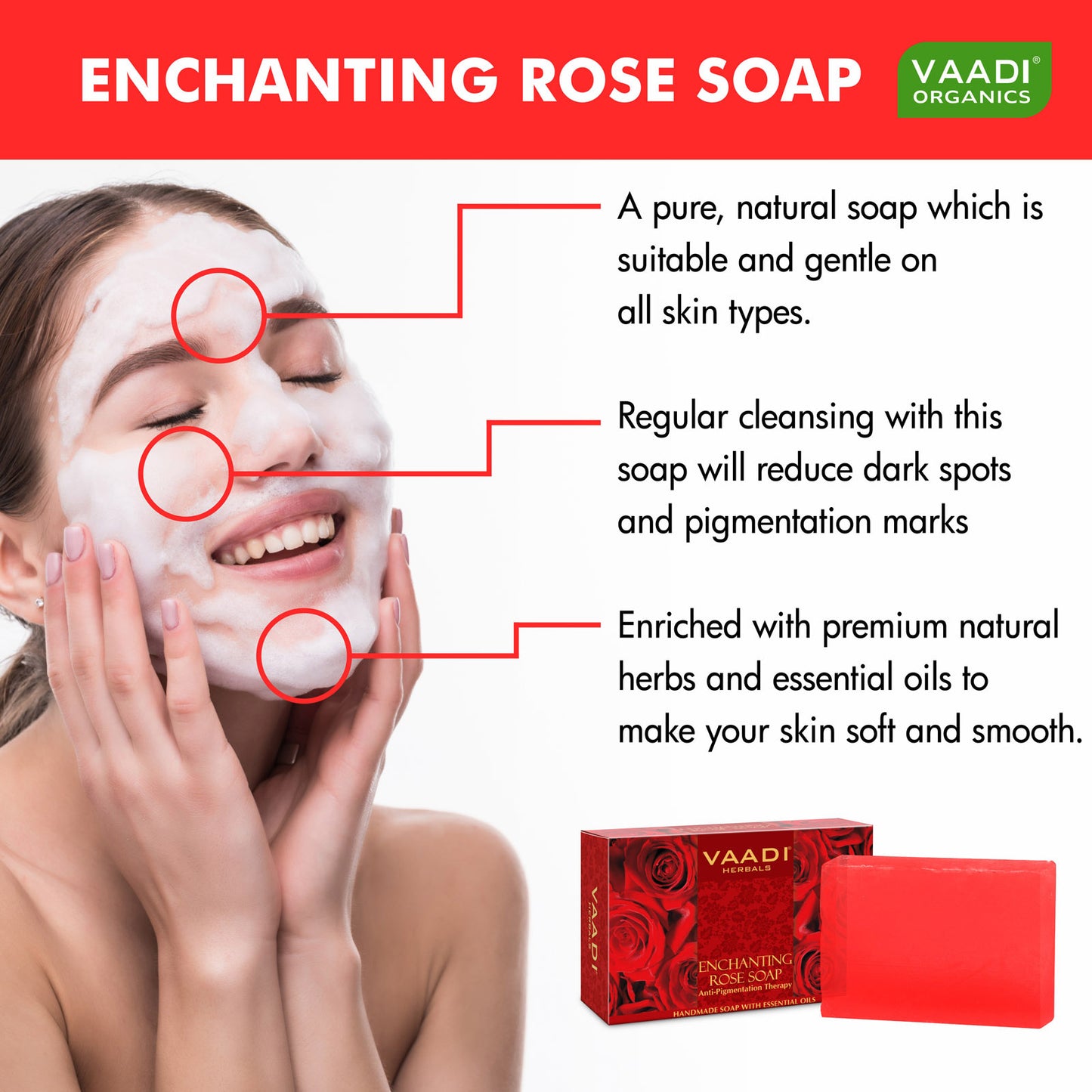 Enchanting Organic Rose Soap with Mulberry Extract - Anti Pigmentation Therapy - Reduce Dark Spots & Patches (6 x 75 gms/2.7 oz)