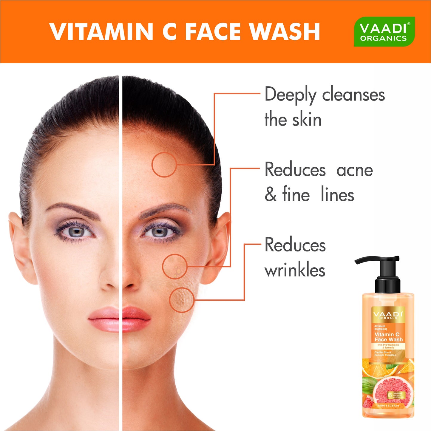 Advanced Brightening Organic Vitamin C Face Wash With Pro Vitamin B5 & Turmeric (110 ml / 4 fl oz)