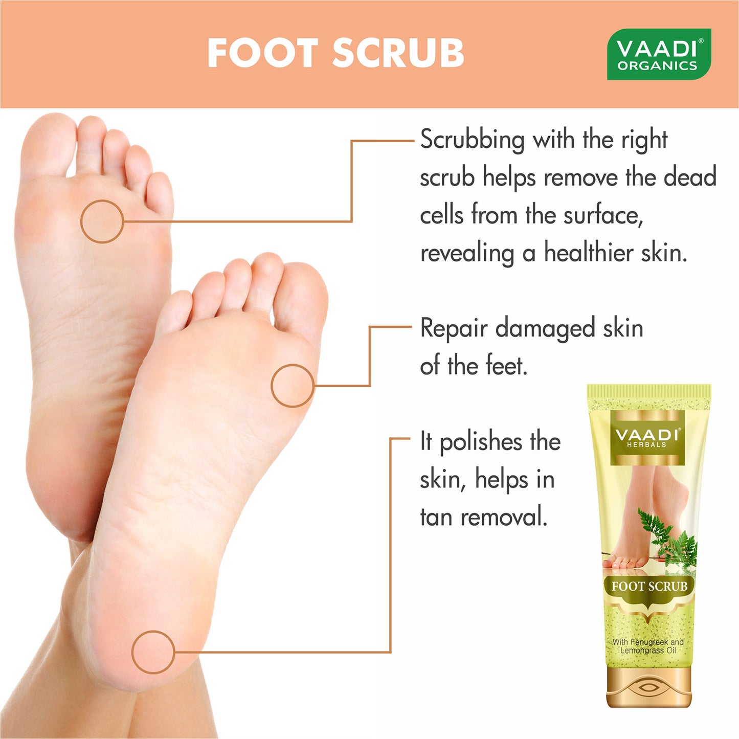 Organic Foot Scrub with Fenugreek & Lemongrass Oil - Therapeutic Exfoliates - Rejuvenates Damaged Skin - Softens Skin (110 gms / 4 oz)