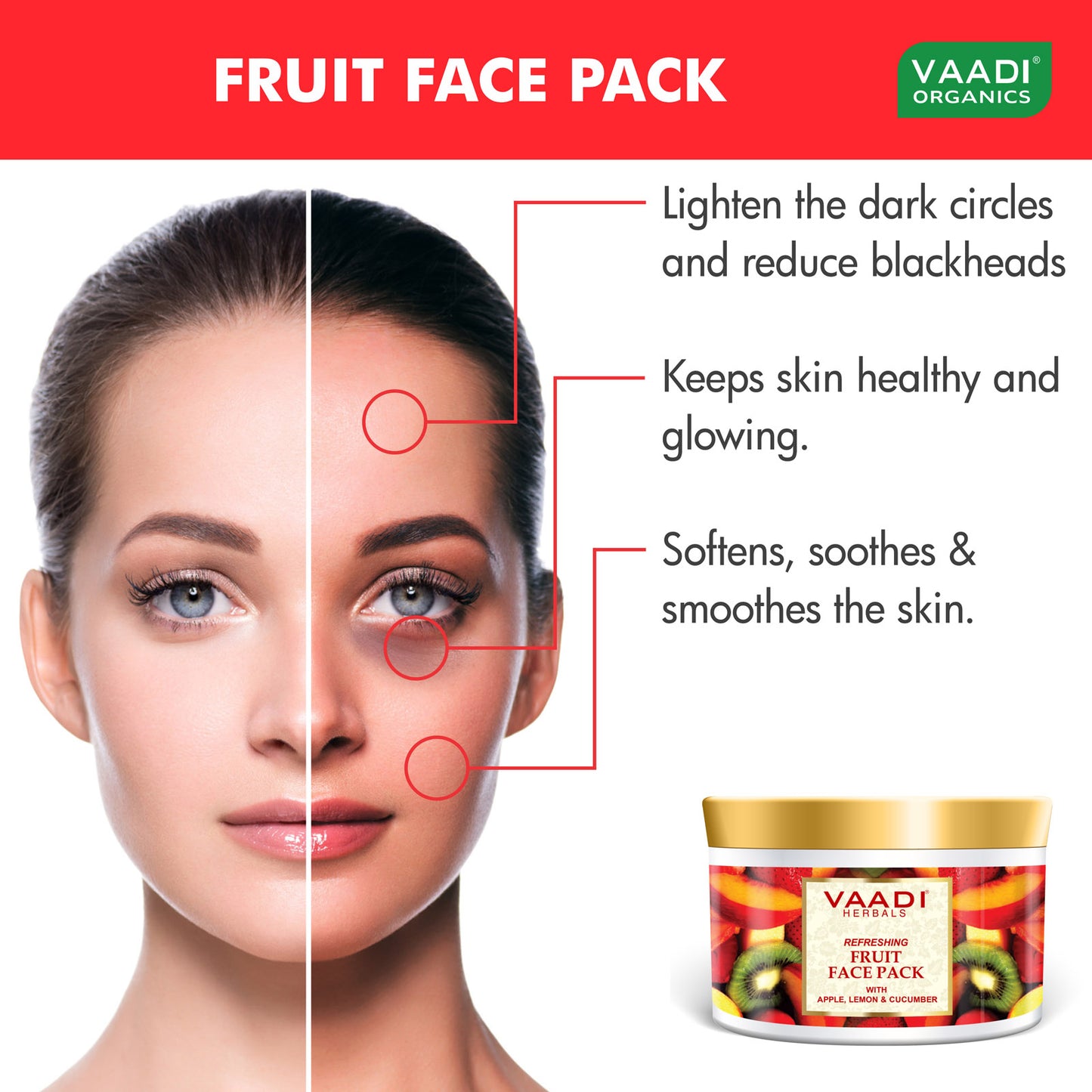 Refreshing Organic Fruit Face Pack with Apple, Lemon & Cucumber - Protects & Revitalizes Skin (600 gms /21.2 oz)