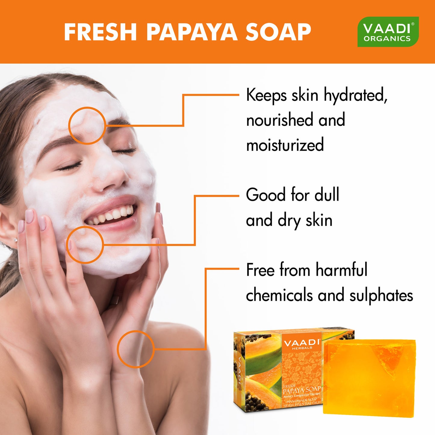 Organic Fresh Papaya Soap - Clears Impurities off Skin - Lightens Skin Tone - Gives a Natural Glow (75 gms / 2.7 oz)