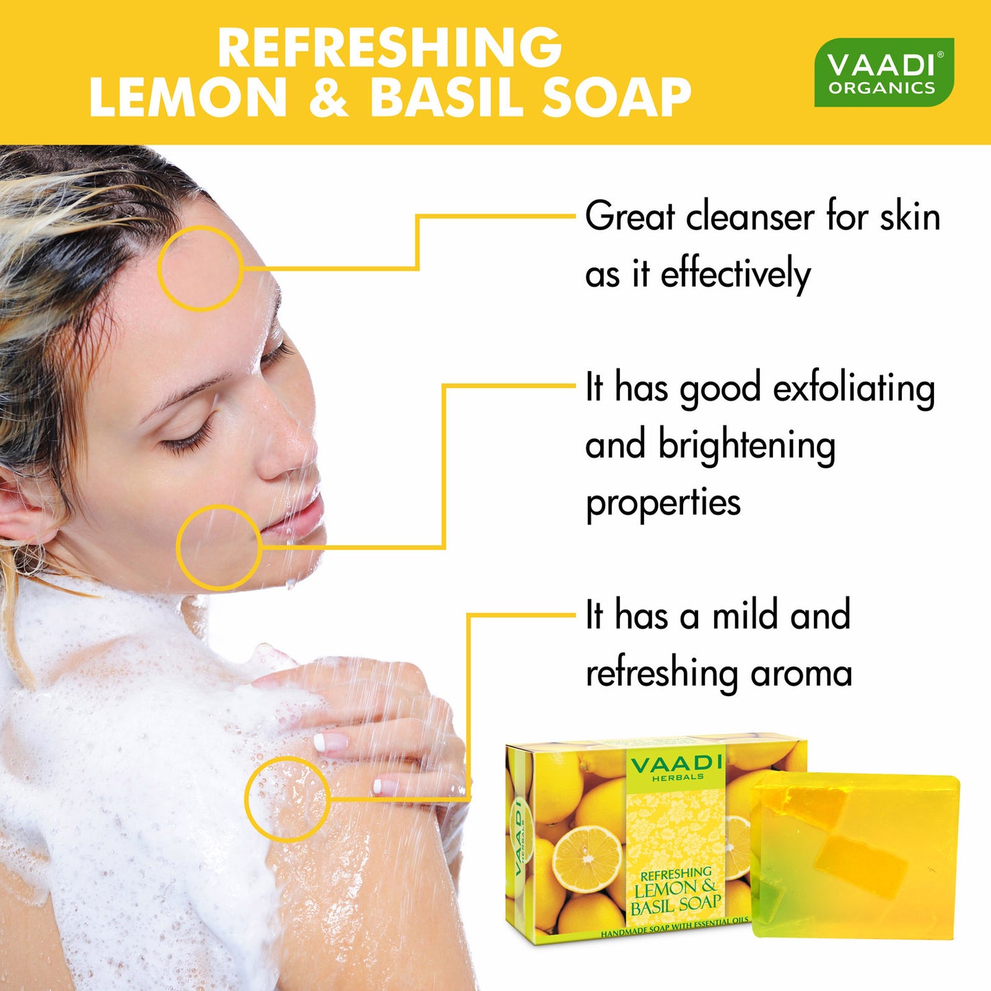 Refreshing Lemon & Basil Soap - Tones & Brightens Skin - Detoxifies Skin Deep (3 x 75 gms / 2.7 oz)