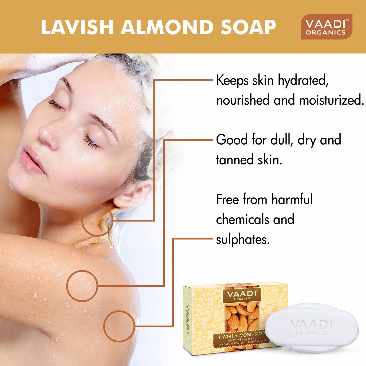 Rehydrating Organic Lavish Almond Soap with Honey & Aloe Vera - Improves Complexion - Keeps Skin Nourished (3 x 75 gms/2.7 oz)